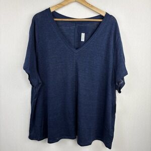 Sigrid Olsen Top‎ Size 3X V Neck Linen Knit Lightweight Navy Normcore Staple NEW